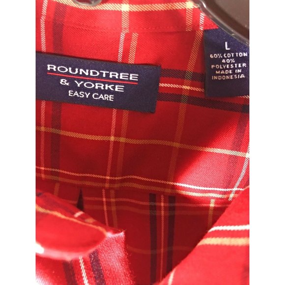 Roundtree Yorke Men's Large Long Sleeve Button Red Multicolor Cotton Blend A21 - Picture 2 of 4